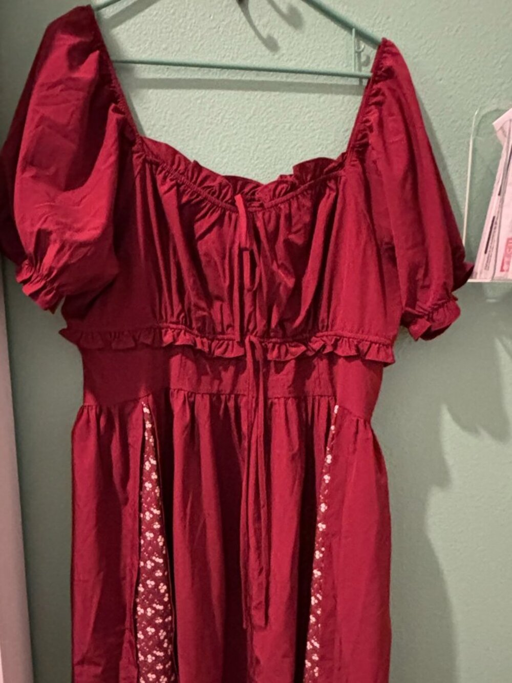 Scarlet Darkness Burgundy Renaissance Milkmaid Midi Dress Floral Panels